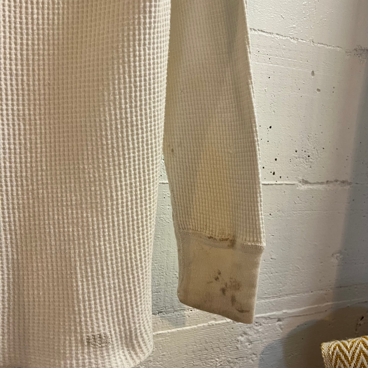 Vintage 60’s/70’s Distressed Kmart Waffle Knit Long Sleeve Shirt - Size Medium - Made In USA - White