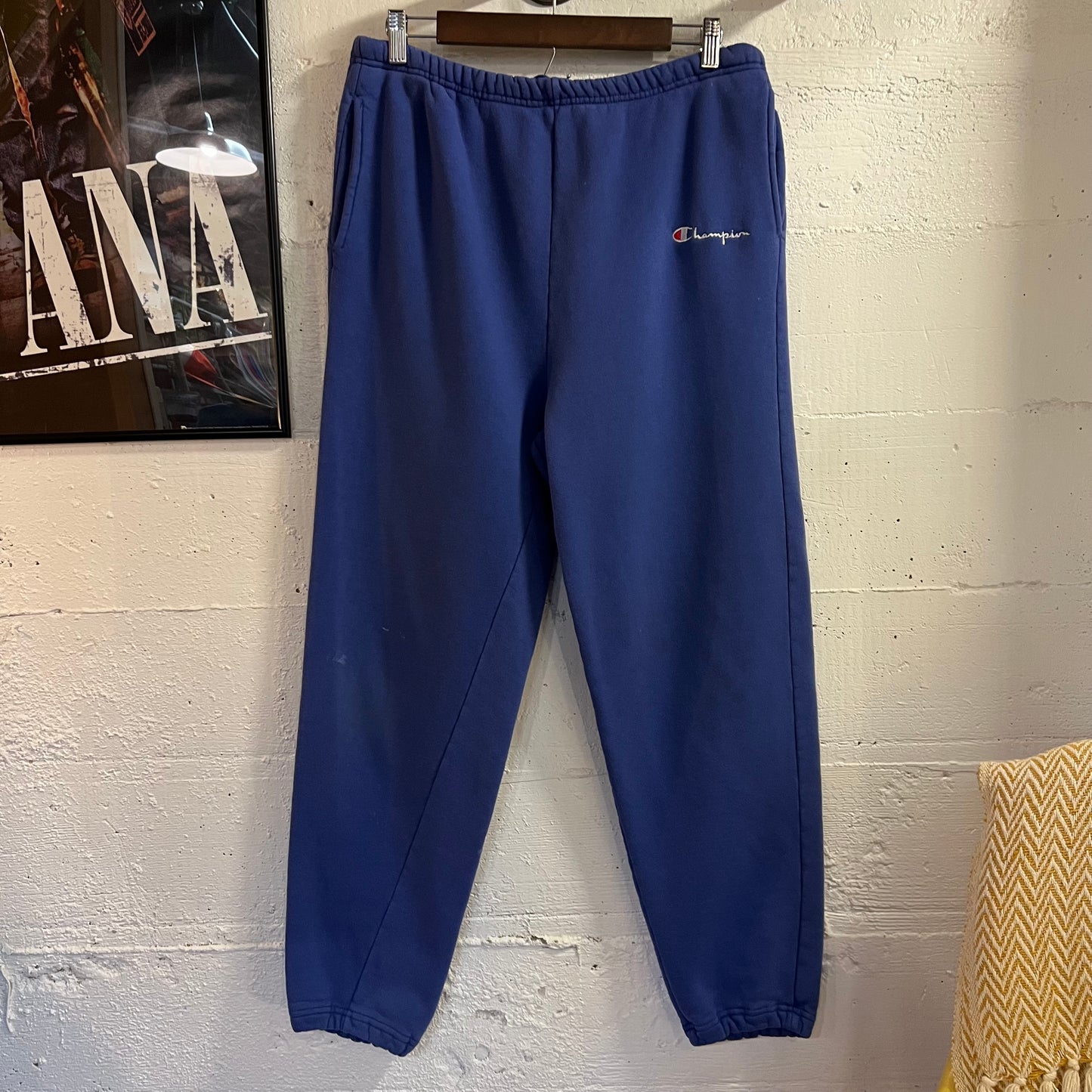 Vintage 80’s Embroidered Champion Heavyweight Sweatpants - Size Large - Made In USA - Royal Blue