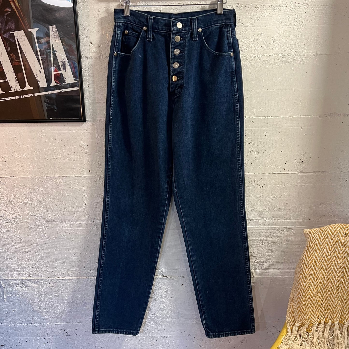 Vintage 80's/90's Wrangler Women's Exposed Button Fly High Waisted Jeans - Size (7) 27"x30.5" - Made In USA - Deep Indigo - 26WMSAB