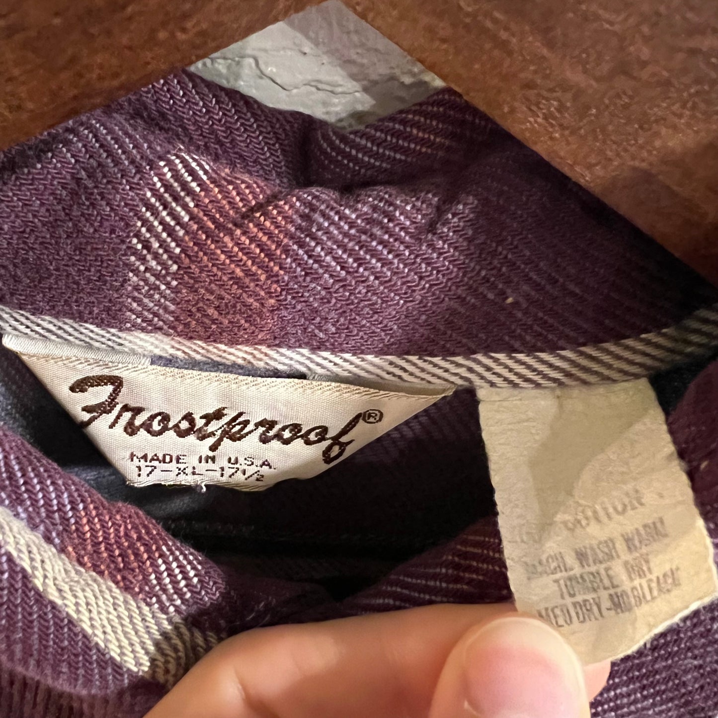 Vintage 80’s Frostproof Plaid Cotton Flannel Shirt - Size XL - Made In USA - Purple/Blue/Tan/White