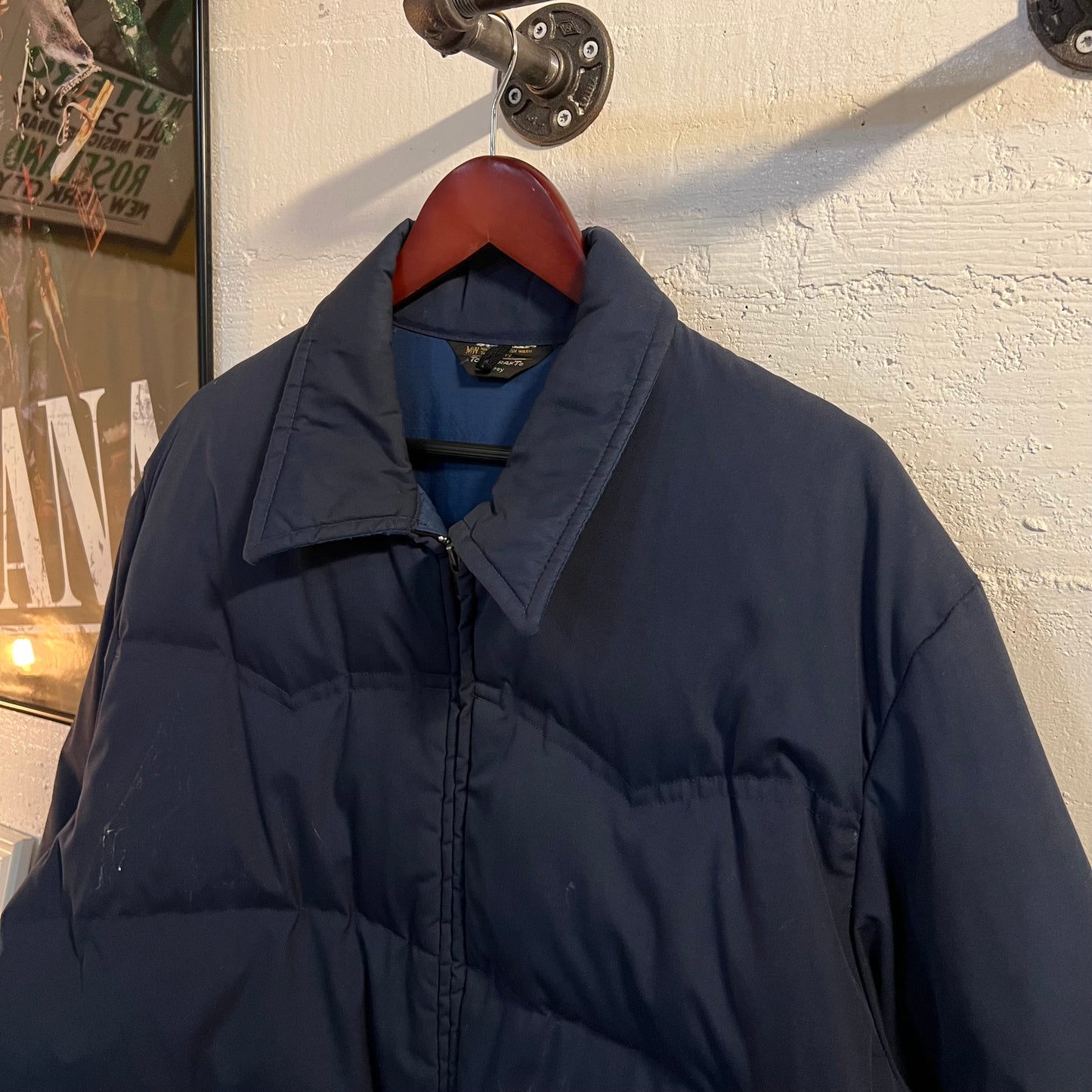 Vintage 1970's JCPenney Towncraft Goose Down Insulated Western Yoke Winter Jacket - Size L/XL - Navy