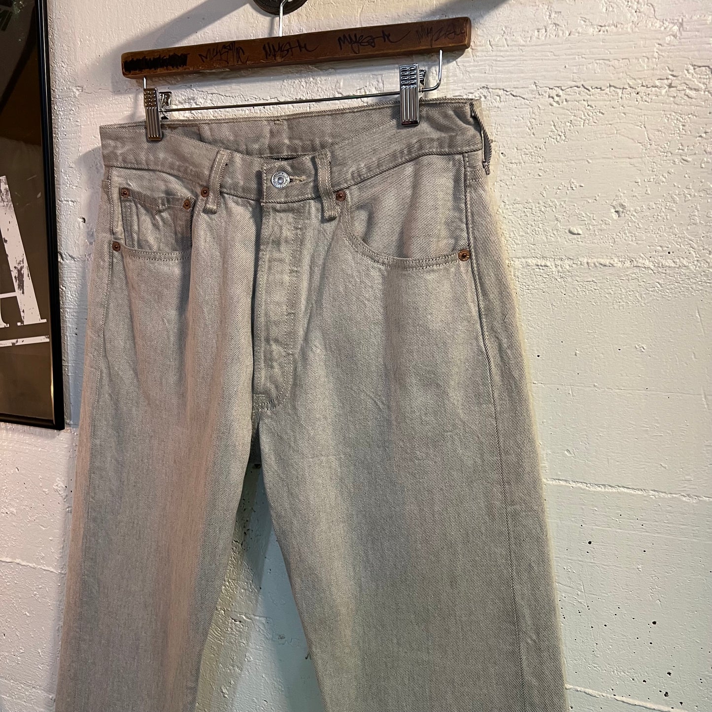 2011 Levi's 501 Button Fly Silver Denim Jeans - Size 32" x 30" - Silver/Gray