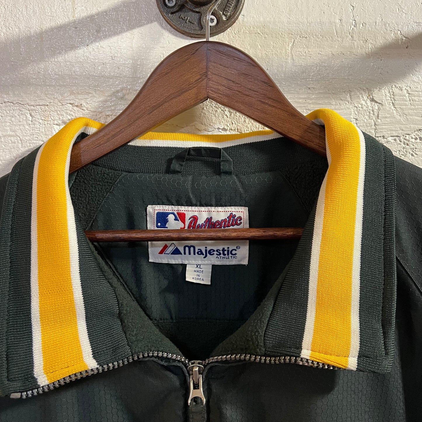 Vintage 90's Oakland Athletics Majestic Authentic Zip Up Jacket - Size XL - Green/Yellow