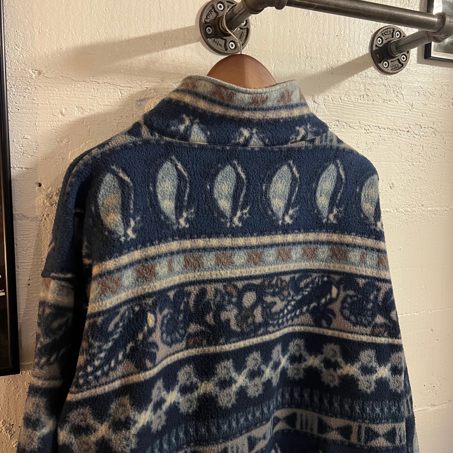 Vintage 90's Abstract All Over Pattern Half Zip Pullover Fleece Jacket - Size Medium - Blue/Navy/Gray