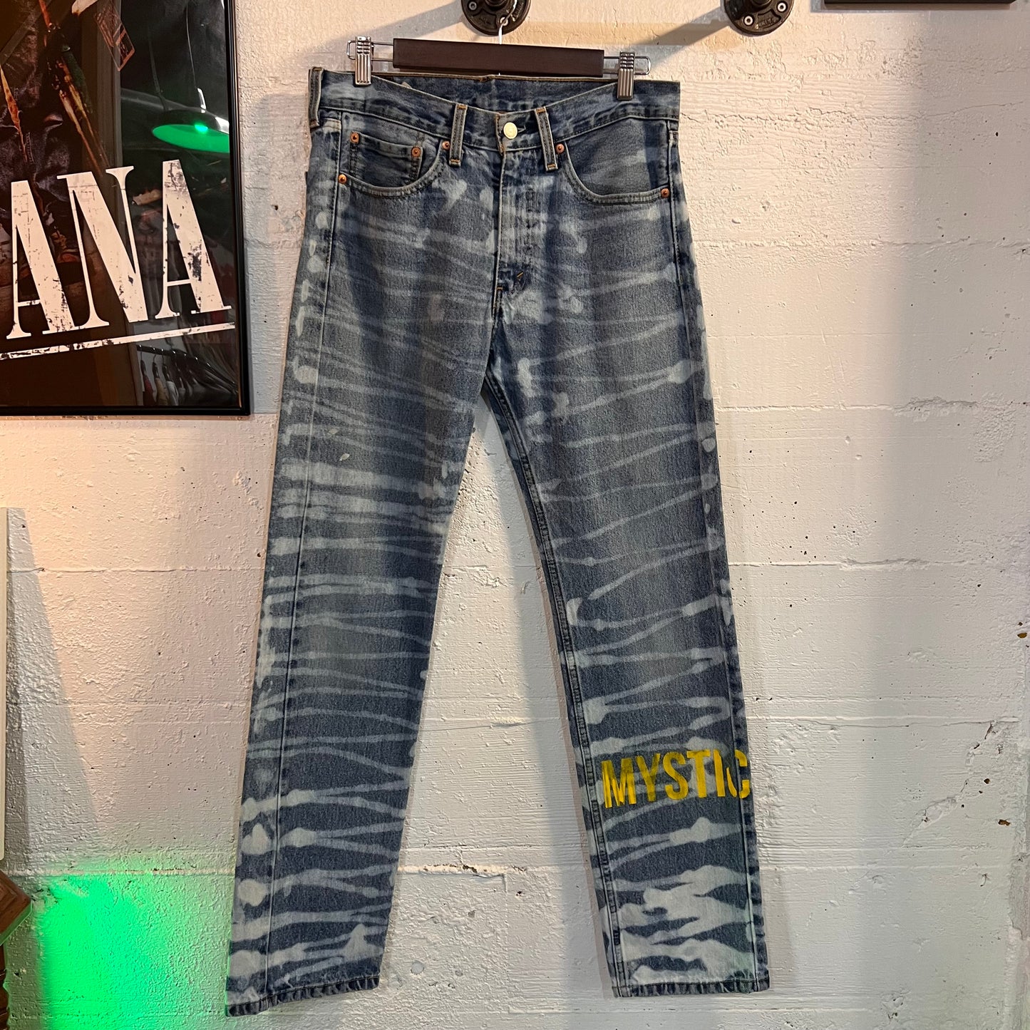 Vintage MYSTIC™ (Past/Present/Future) Repurposed Denim Jeans - 32"x31.5" - Light Wash Denim/Yellow