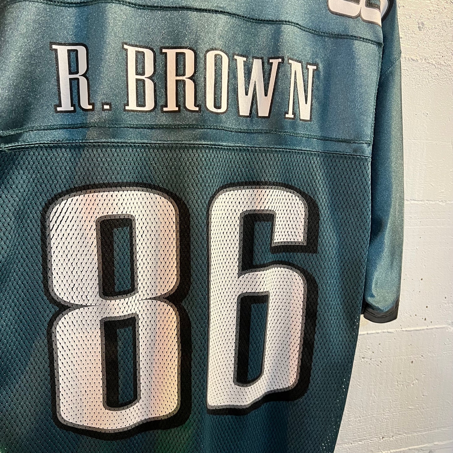 Vintage Philadelphia Eagles Reggie Brown #86 Reebok Equipment Football Jersey - Size Medium - Midnight Green/White