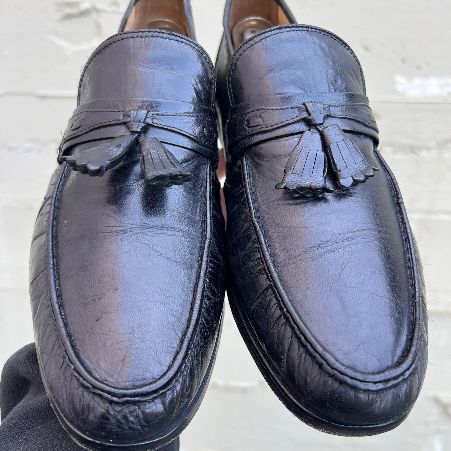 Vintage Nunn-Bush Leather Tassel Loafer Shoes W/ Vibram Soles - Size 10.5M - Black