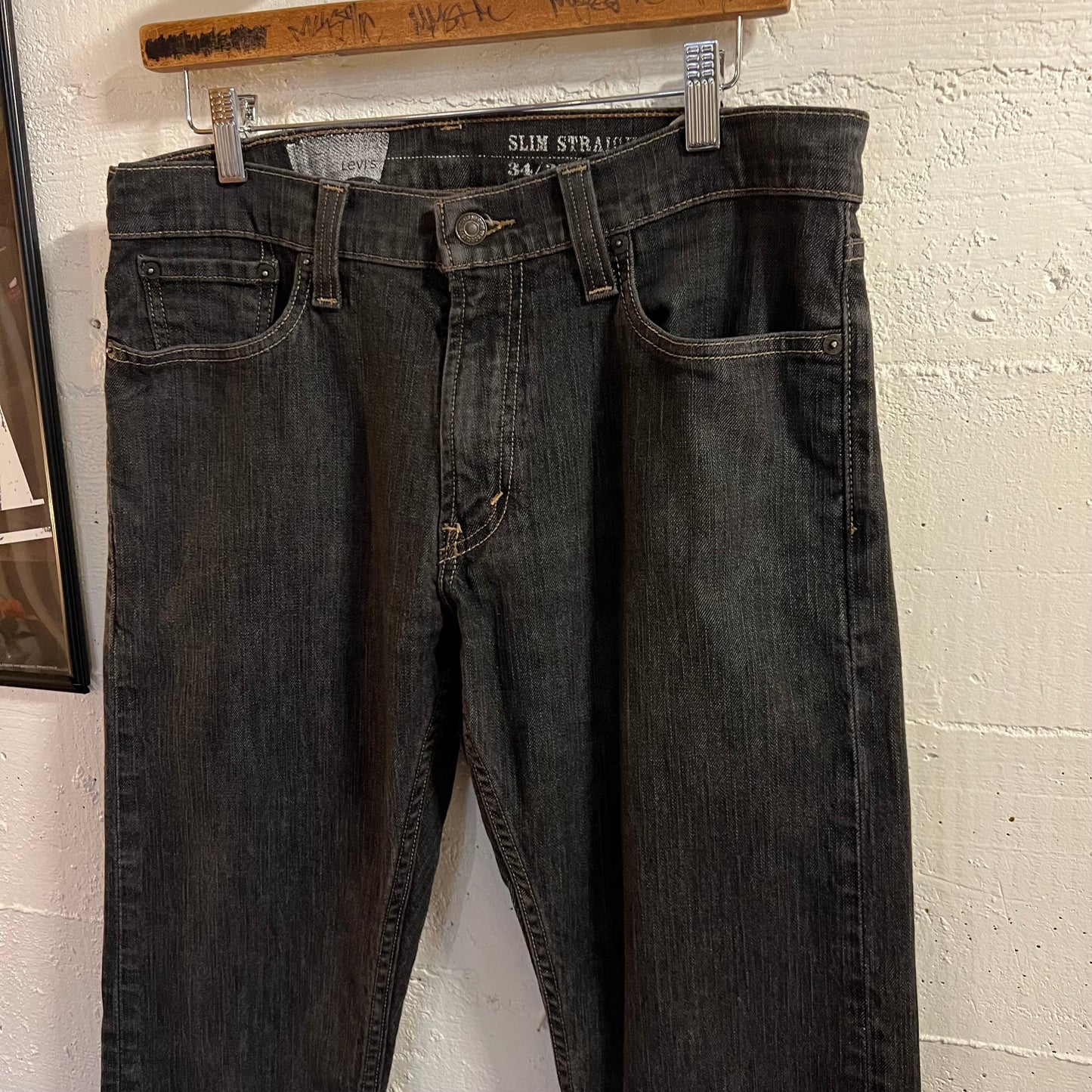 2000's Levi's 514 Slim Straight Dark Wash Denim Jeans - Size 33"/31" - Made In Mexico - Dark Wash Denim