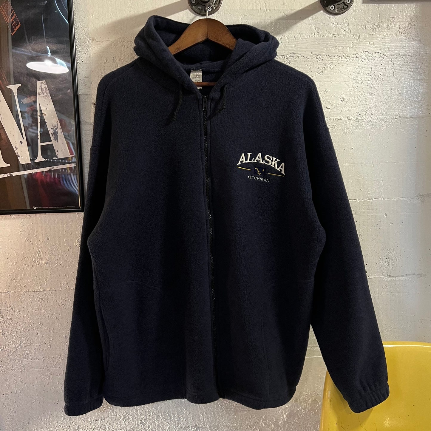 Vintage Embroidered Ketchikan, Alaska Zip Up Hoodie Fleece - Size Large - Made In USA - Navy