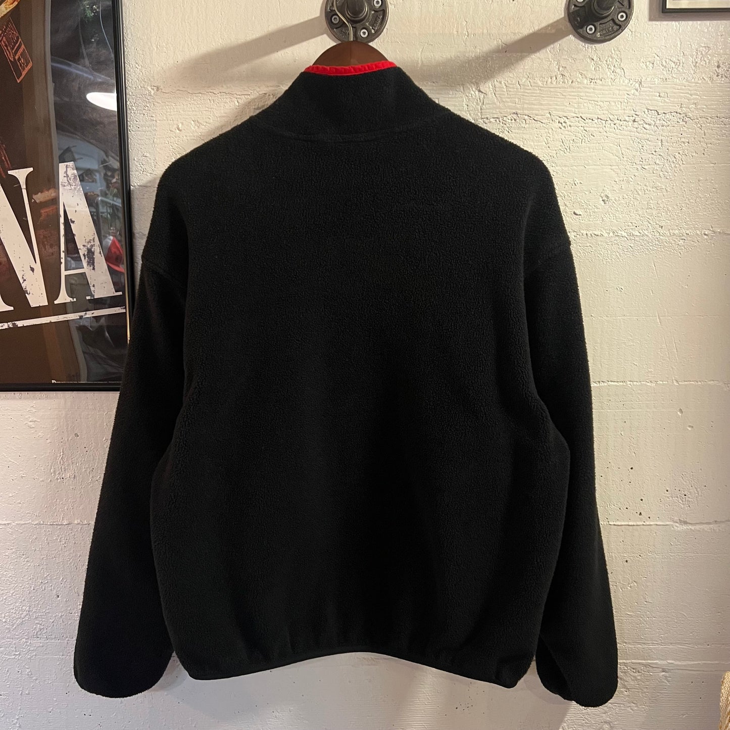 Vintage 80’s Woolrich Quarter Buttoned Fleece Pullover Jacket - Size Medium - Made In USA - Black/Red
