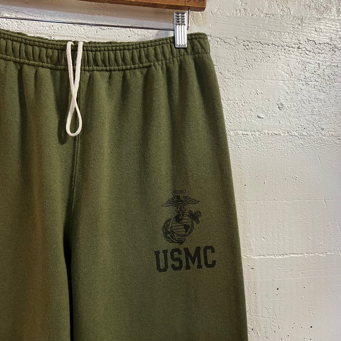 Vintage USMC Marines PT Sweatpants - Size Medium - Made In USA - Olive Green