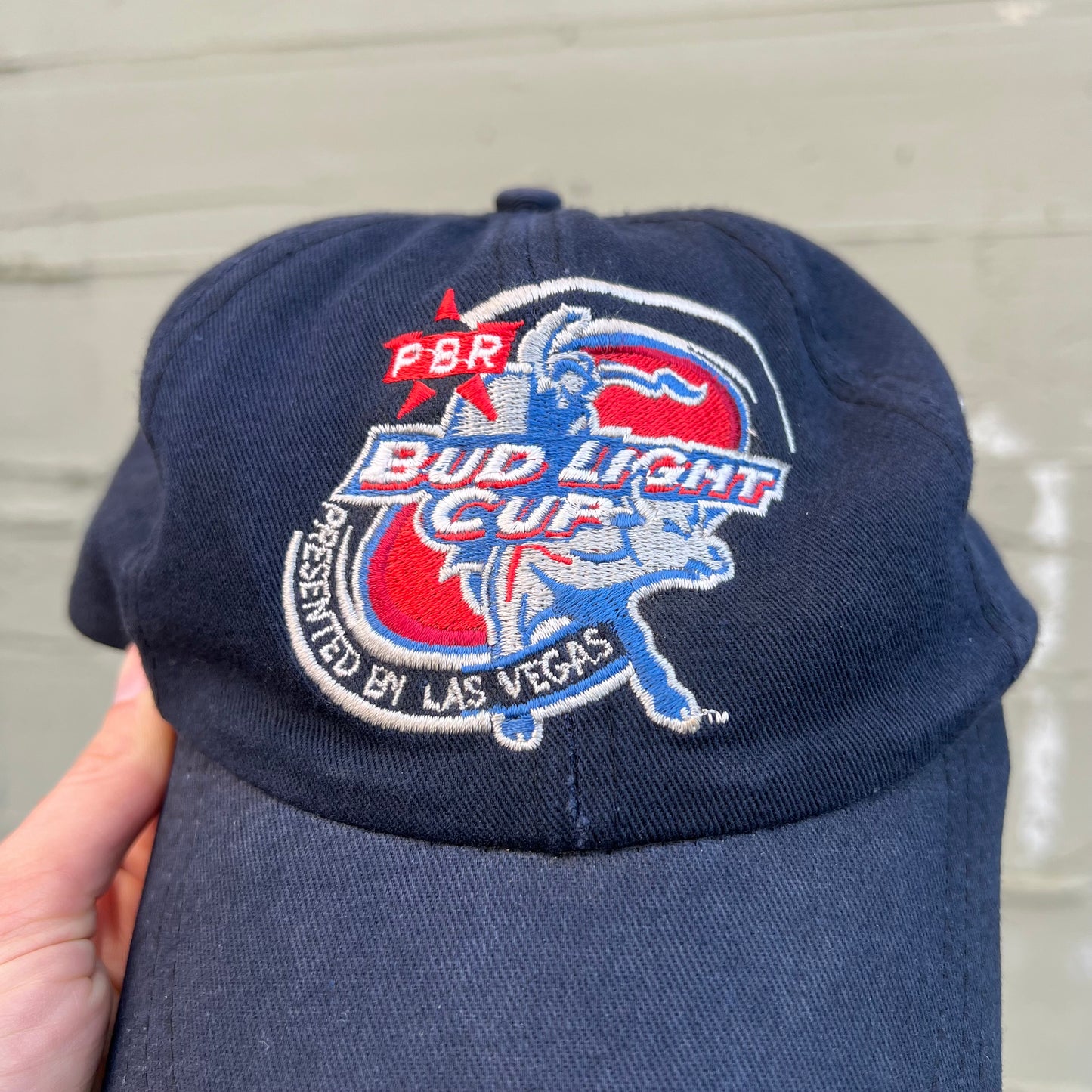 Vintage 90's Bud Light Pro Bull Riding Embroidered 6-Panel Adjustable Strapback Dad Hat - O/S - Navy/Red