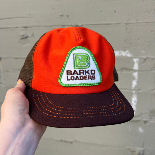 Vintage 1970's 'Barko Loaders' Embroidered Patch Contrast Stitch Mesh Back Semco Brand Trucker Hat - O/S - Made In USA