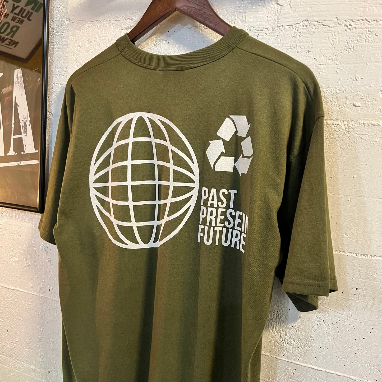 Vintage MYSTIC™ (Past/Present/Future) T-Shirt - Size Large - Made In USA - Olive Drab/Mystic White