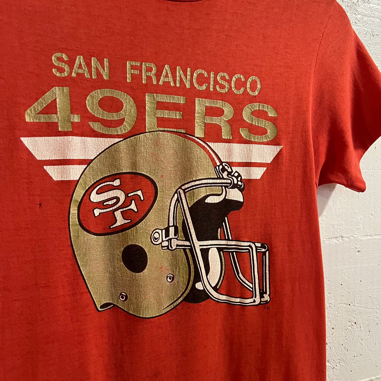 Vintage 80’s San Francisco 49ers NFL Single Stitch Baby Tee - Size Small - Made In USA - Red/Gold/Black/White