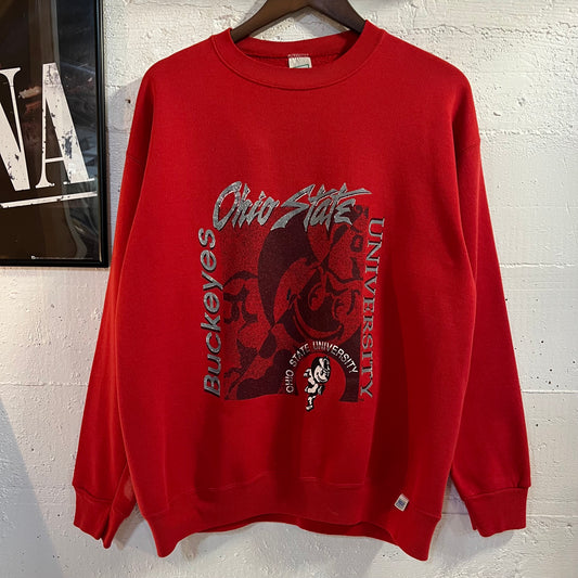 Vintage 90's Ohio State University Buckeyes Discus Athletic Crewneck Sweatshirt - Size Large - Made In USA - Red