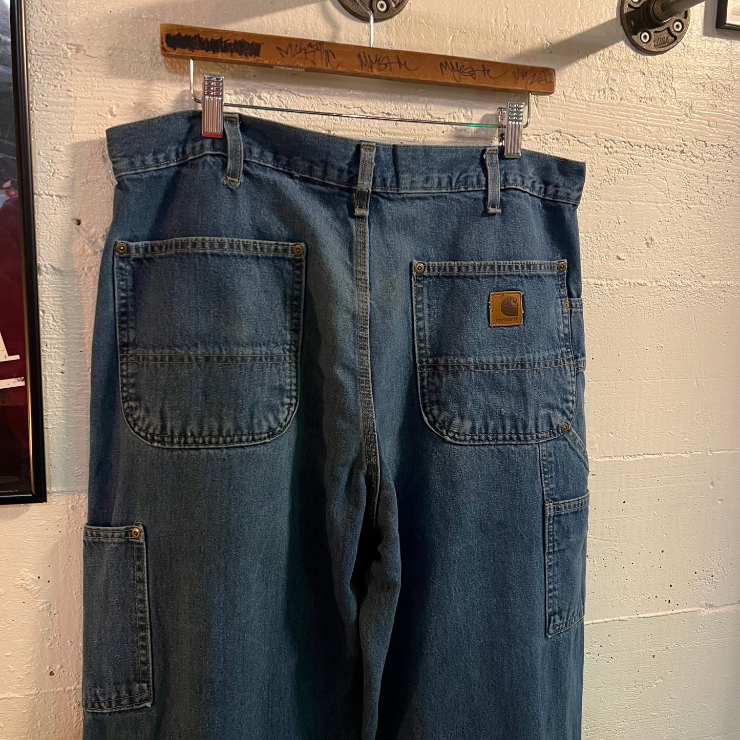 Vintage Denim Carhartt Double Knee Cargo Jeans - Size 34”x36” - B273 DST - Medium Wash
