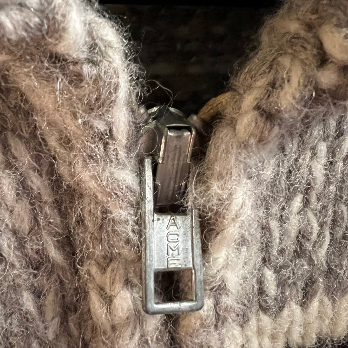 Vintage 60's Cowichan Intarsia Heavy Knit Wool Sweater Acme Zipper - Size Large - Made In USA - 100% Wool