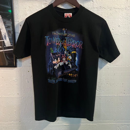 Vintage Walt Disney The Twilight Zone ‘Tower Of Terror’ Baby T-Shirt - Size Kids Large - Made In USA - Black/Multi