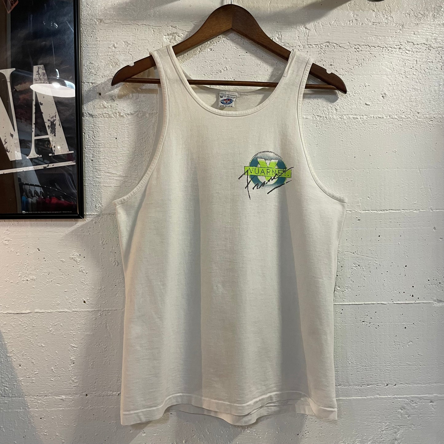Vintage 80’s Vuarnet France Graphic Single Stitch Tank Top - Size Medium - Made In USA - White/Green/Blue/Black