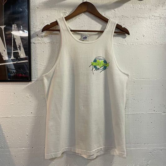 Vintage 80’s Vuarnet France Graphic Single Stitch Tank Top - Size Medium - Made In USA - White/Green/Blue/Black