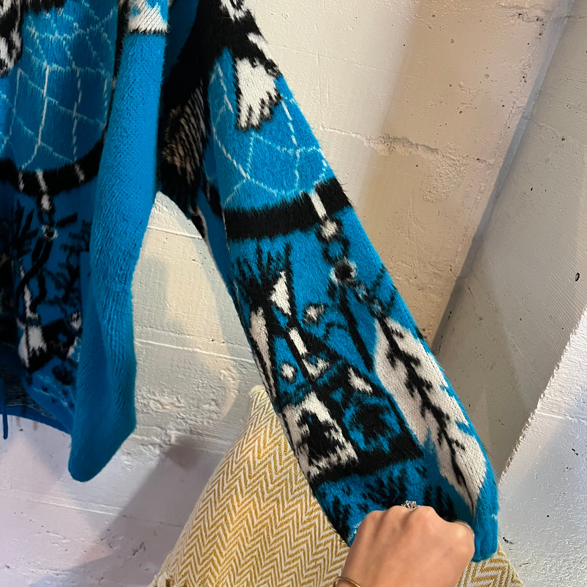 Vintage Native Dreamcatcher Fuzzy Zip Up Fleece Sweatshirt - Size XL - Blue/Multi