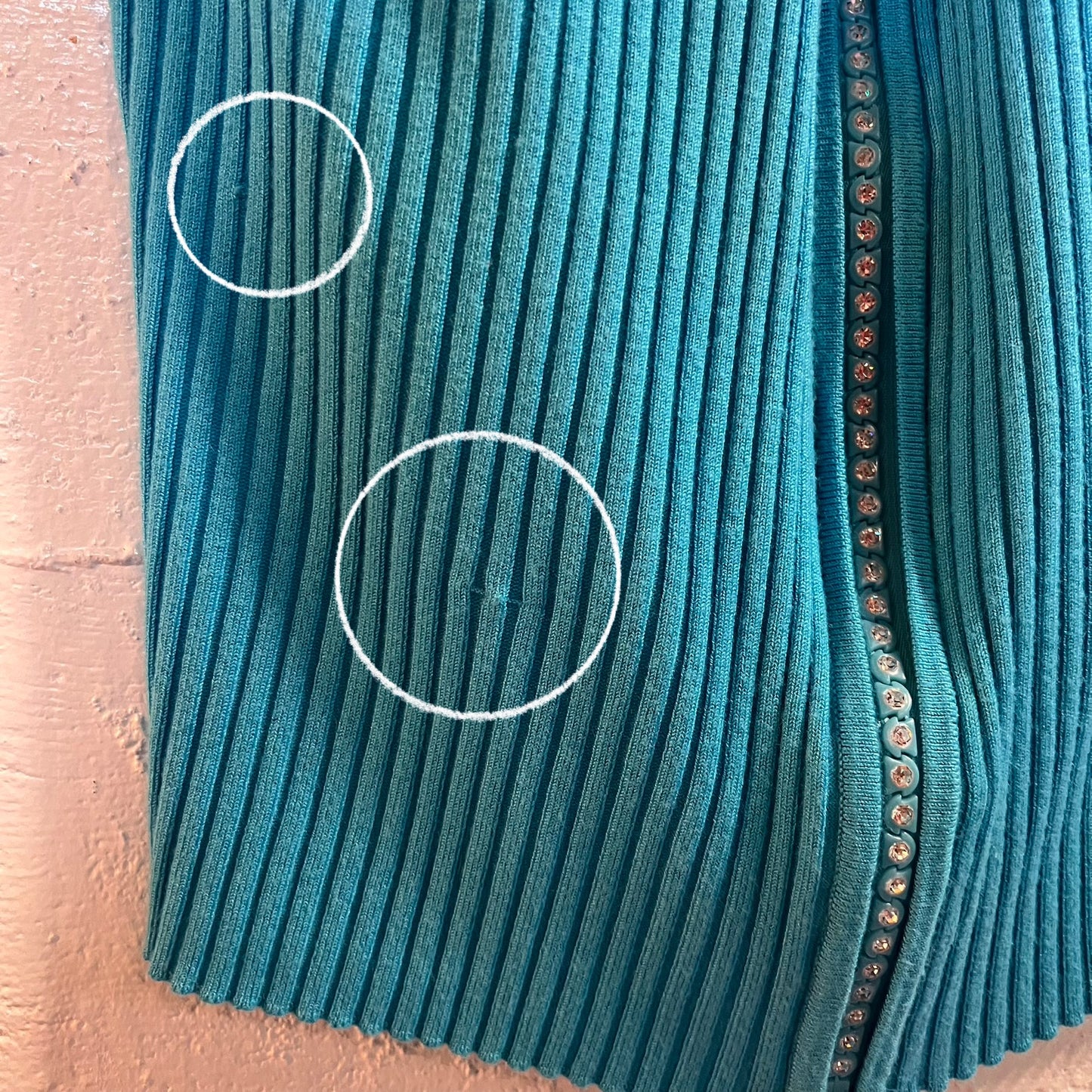 Belldini Bedazzled Zipper Short Sleeve Knitted Sweater - Size Large - Blue