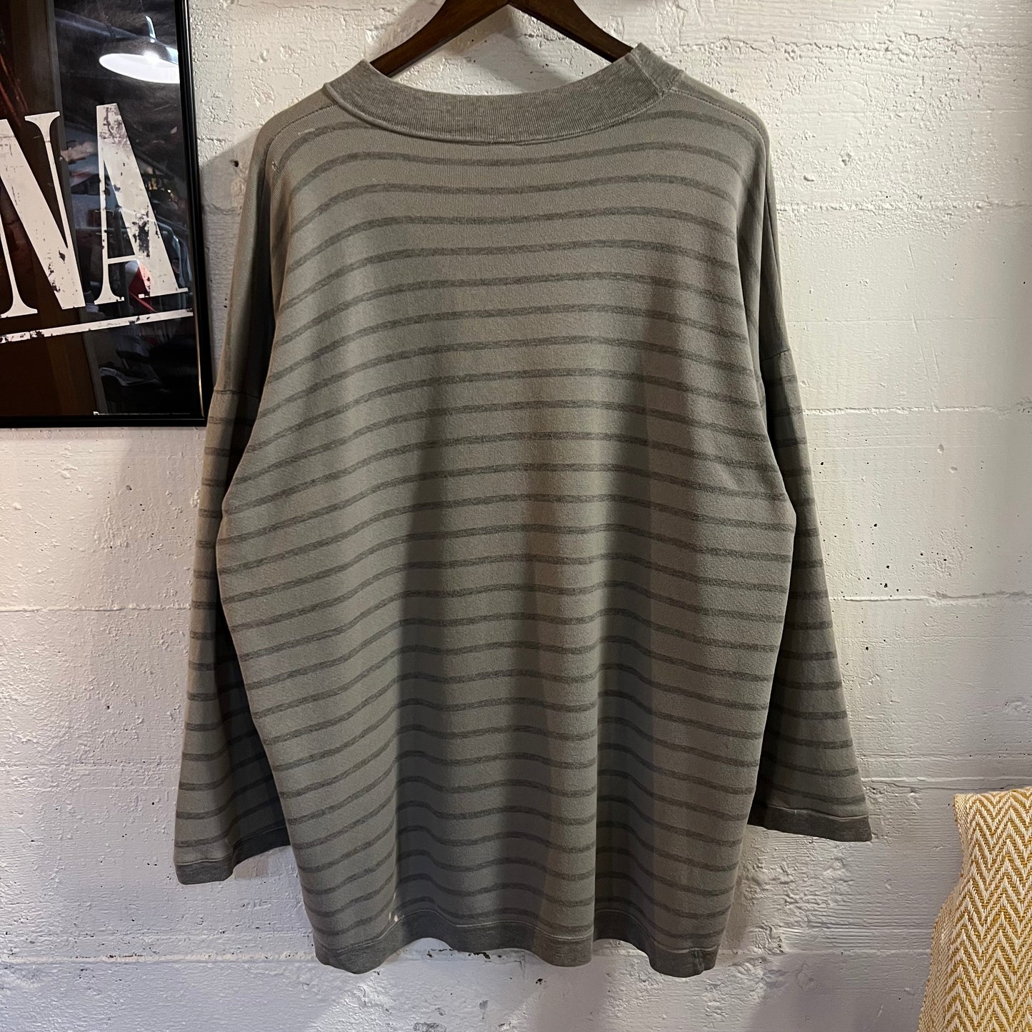 Vintage Distressed Disney Donald Duck Striped Mock Neck Crewneck Sweatshirt - Size XL/XXL - Made In USA - Grey/Multi
