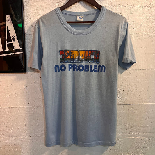 Vintage 70's Single Stitch Jamaica 'No Problem' Baby Blue T-Shirt - Size Large - Made In Jamaica