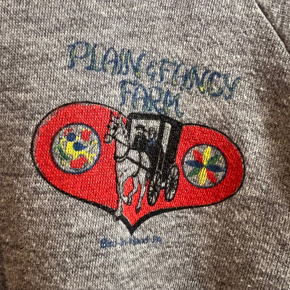 Vintage 80’s Plain & Fancy Farm Raglan Crewneck Sweatshirt - Size Medium - Made In USA - Heather Grey/Multi