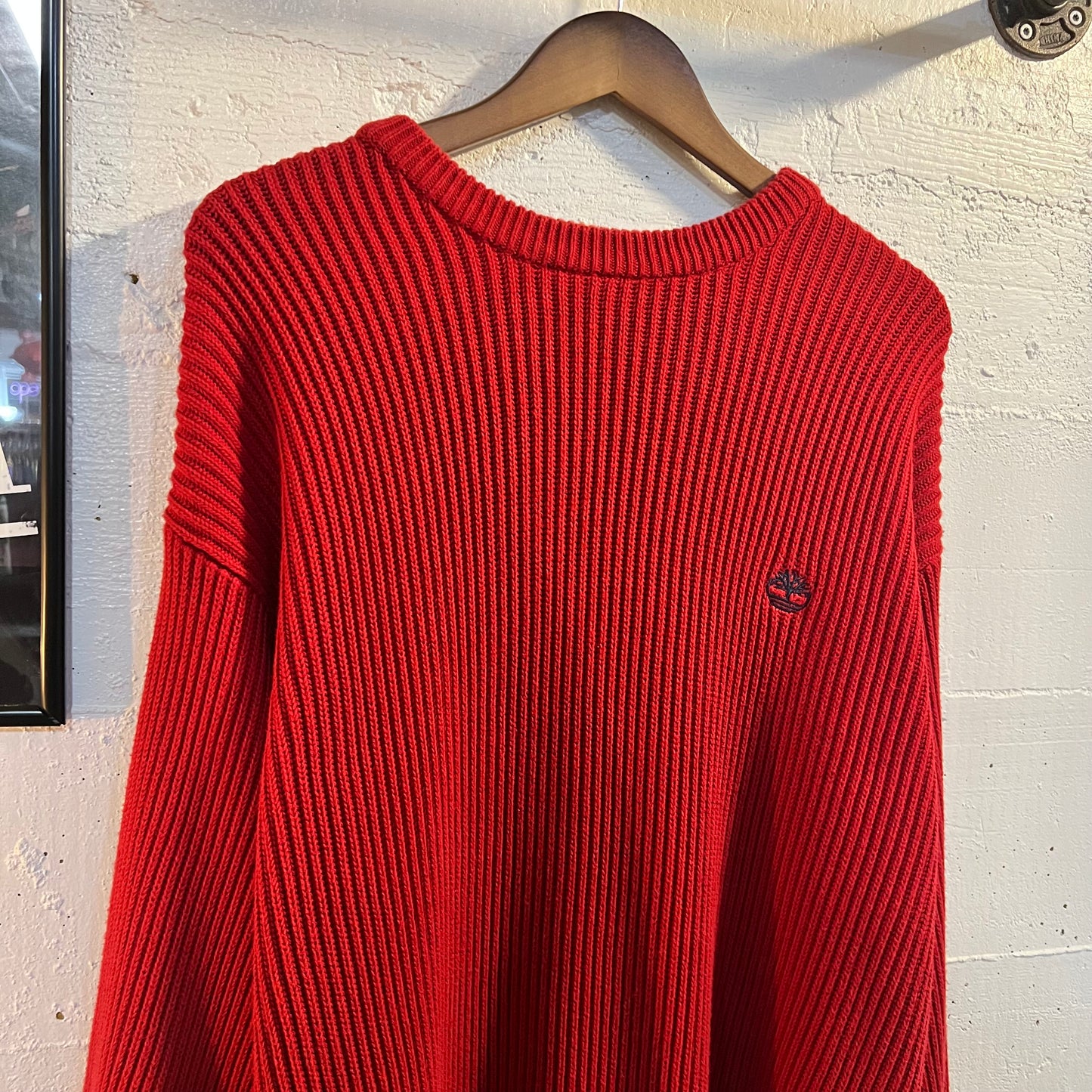 Vintage Embroidered Timberland Rib Knitted Sweater - Size Large - Red