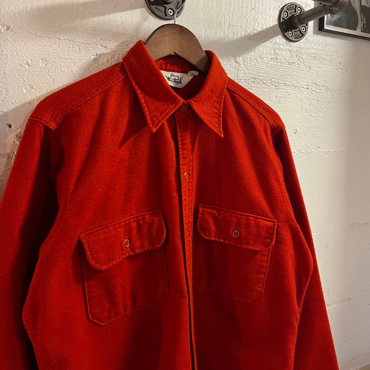 True Vintage 1970's Woolrich Chamois Cloth Flannel Shirt - Size Large - Made In USA - Red - 100% Cotton
