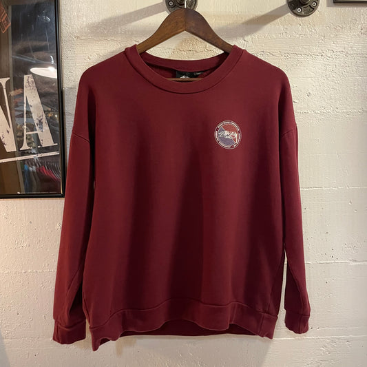 *Pre-Owned* Stüssy 'Stüssy Designs' Classic Dot Logo Cropped Fit Crew Neck Lightweight Sweatshirt - Size Medium - Made In USA - Maroon