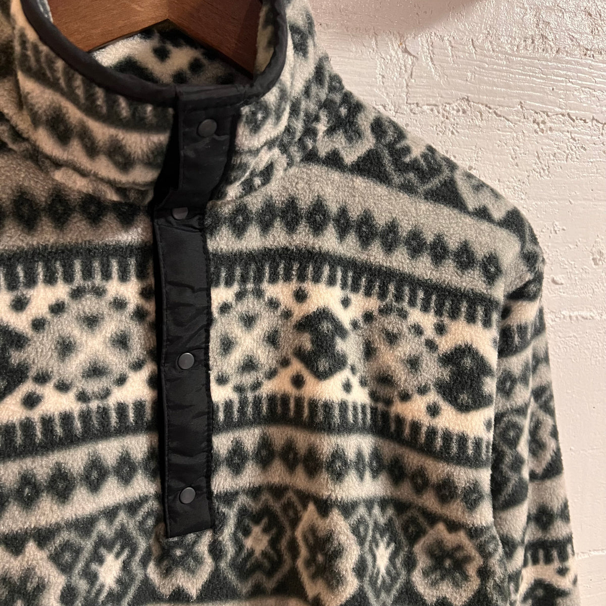 Vintage 90’s Dead-Stock L.L.Bean 1/4 Snap Pullover Fair Isle Fleece Jacket - Size Women’s Small - Made In USA - Black/Grey/Off White
