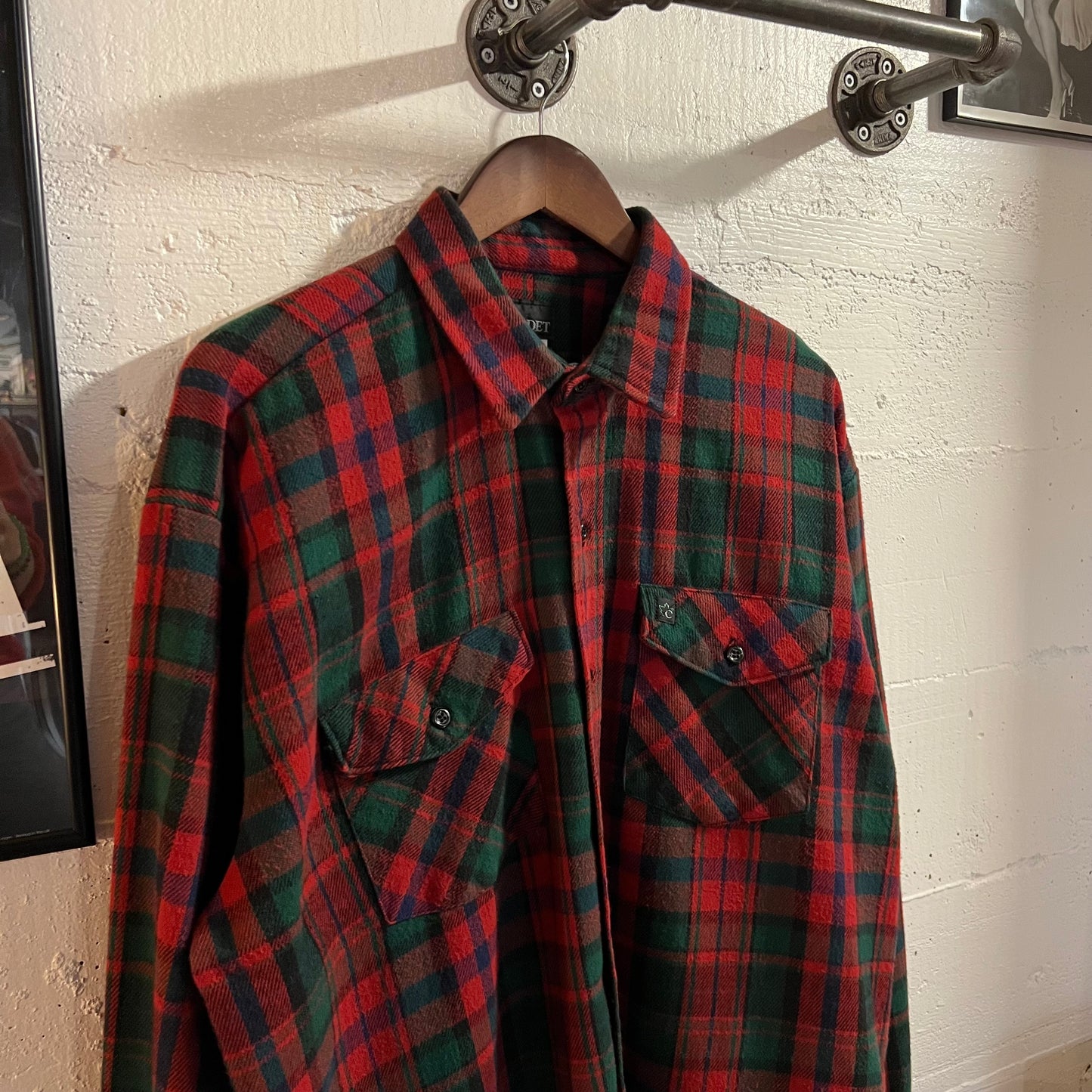 Vintage Codet Heavyweight Plaid Cotton Flannel Shirt - Size XL - Made In USA - Red/Black/Green