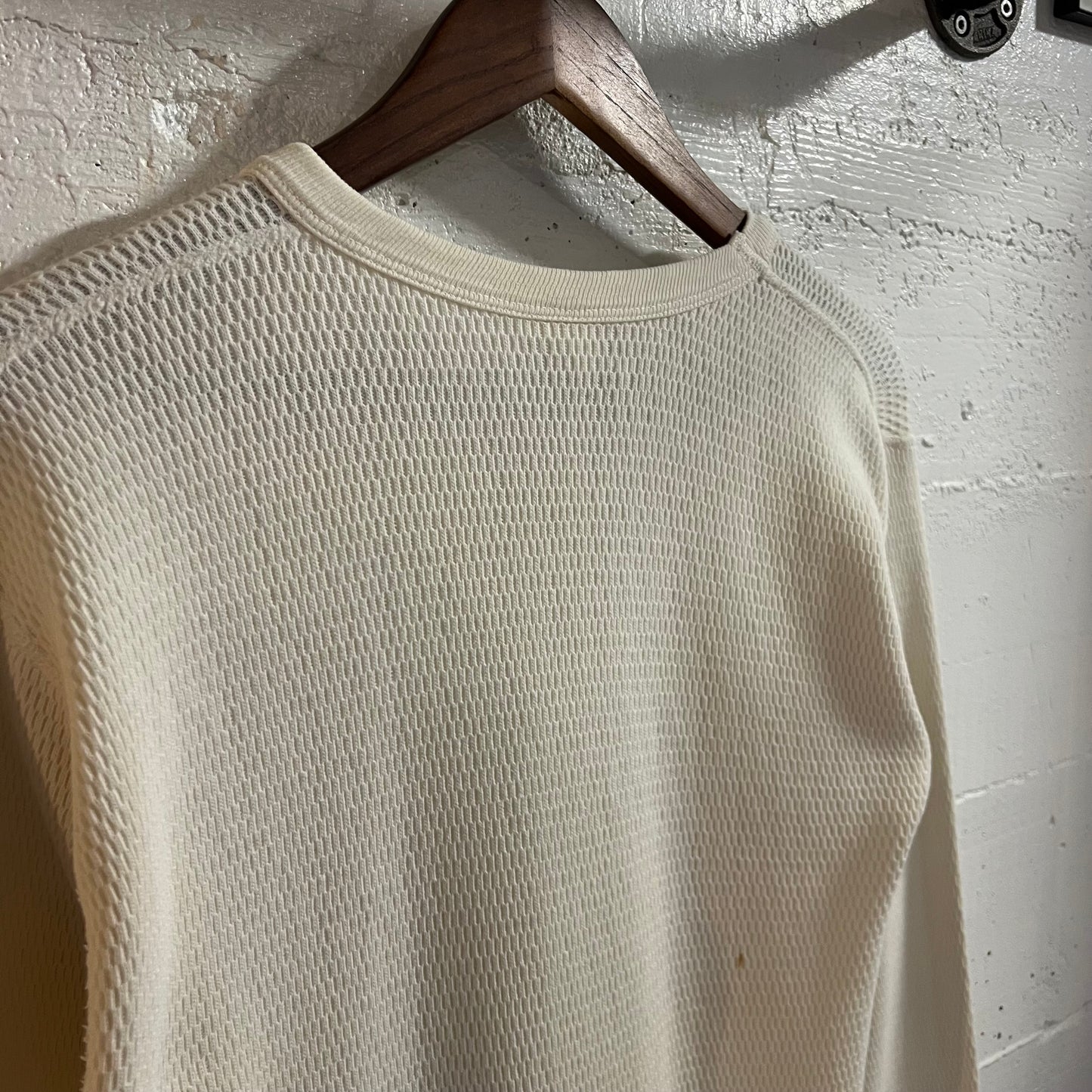 Vintage 1970’s Distressed K-Mart Waffle Knit Long Sleeve Thermal Shirt - Size Medium - Made In USA - Antique White