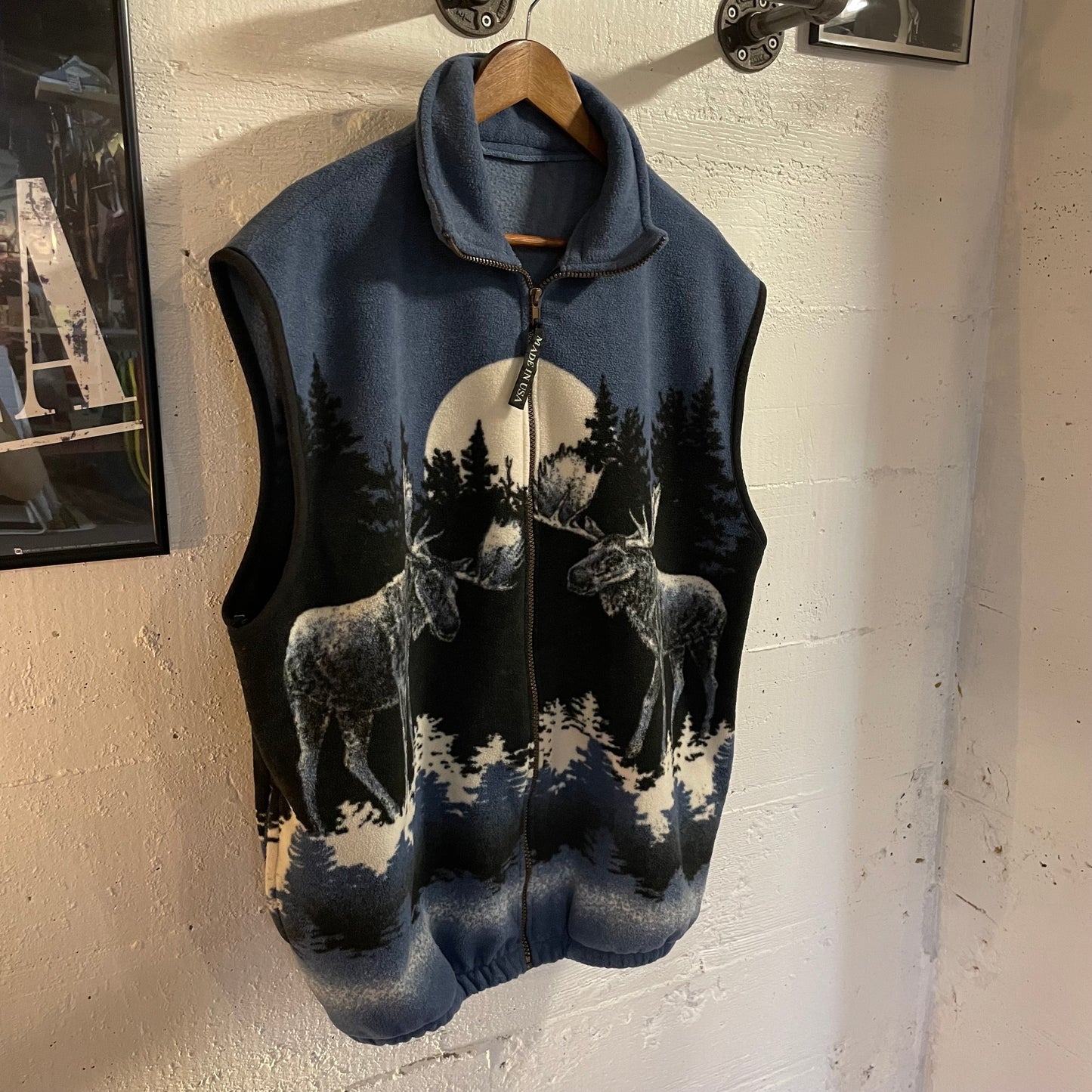 Vintage 90's All Over Print Moonlight Moose Fleece Zip-Up Vest - Size Large - Made In USA