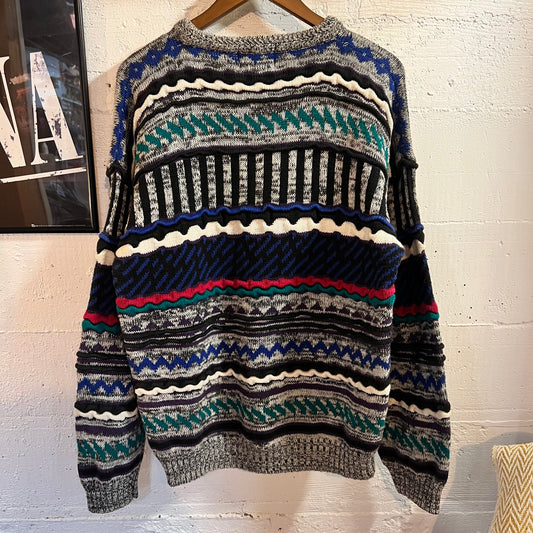 Vintage 90’s Etchings 3-D Colorful Geometric Knitted Sweater - Size Large - Multicolor