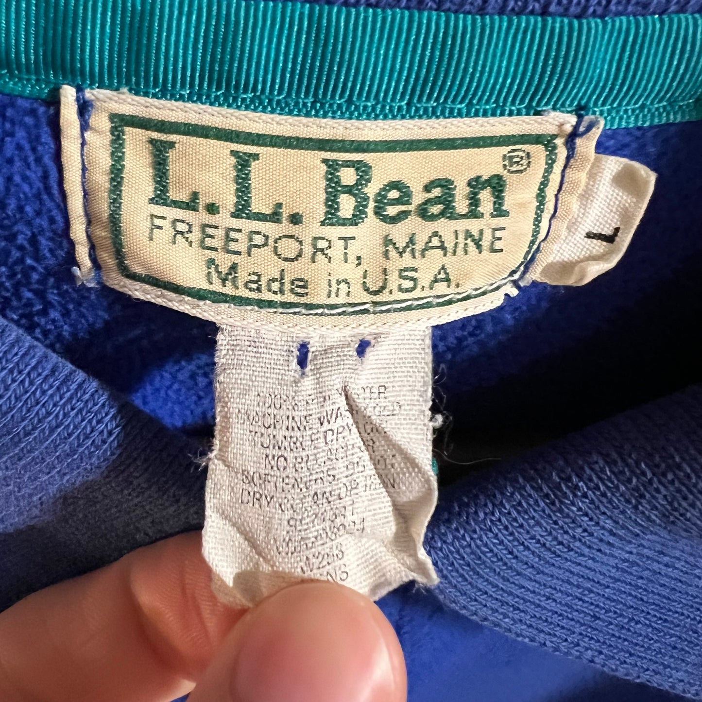Vintage 80's L.L. Bean Fold Down Collar Pullover Snap Fleece Overshirt - Size Large - Made In USA - Blue/Green