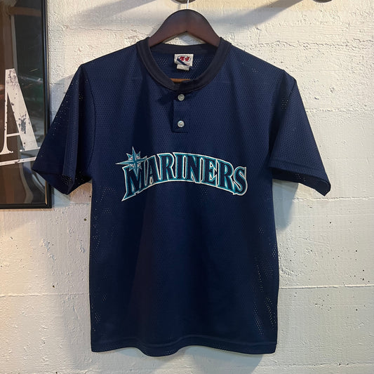 Vintage Seattle Mariners ‘#13’ Mesh Baseball Jersey - Size Youth Large - Made In USA - Navy/Multi