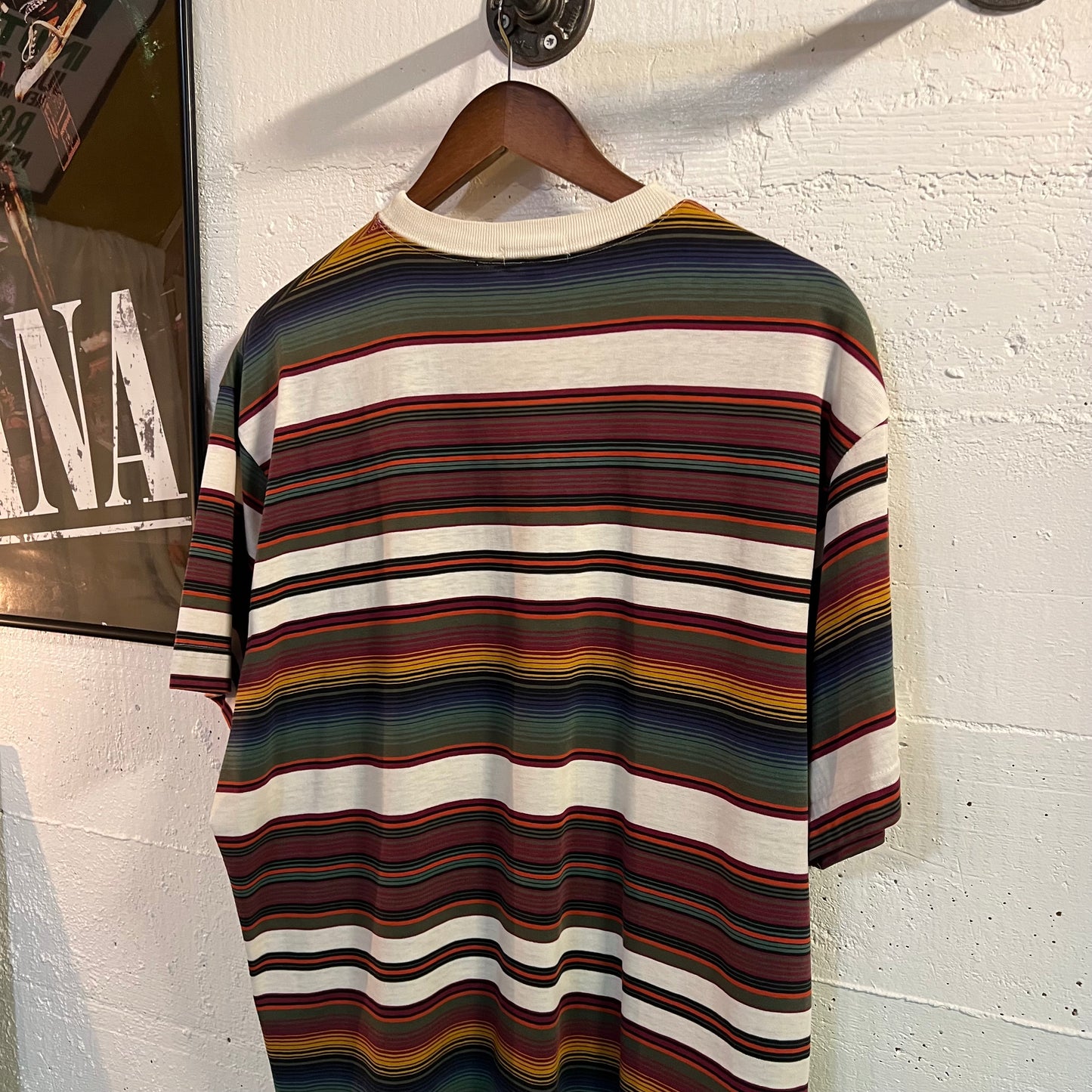 Vintage 80's Stüssy Embroidered Crown Striped Tom Tom Pocket T-Shirt
 - Size Medium - Made In USA