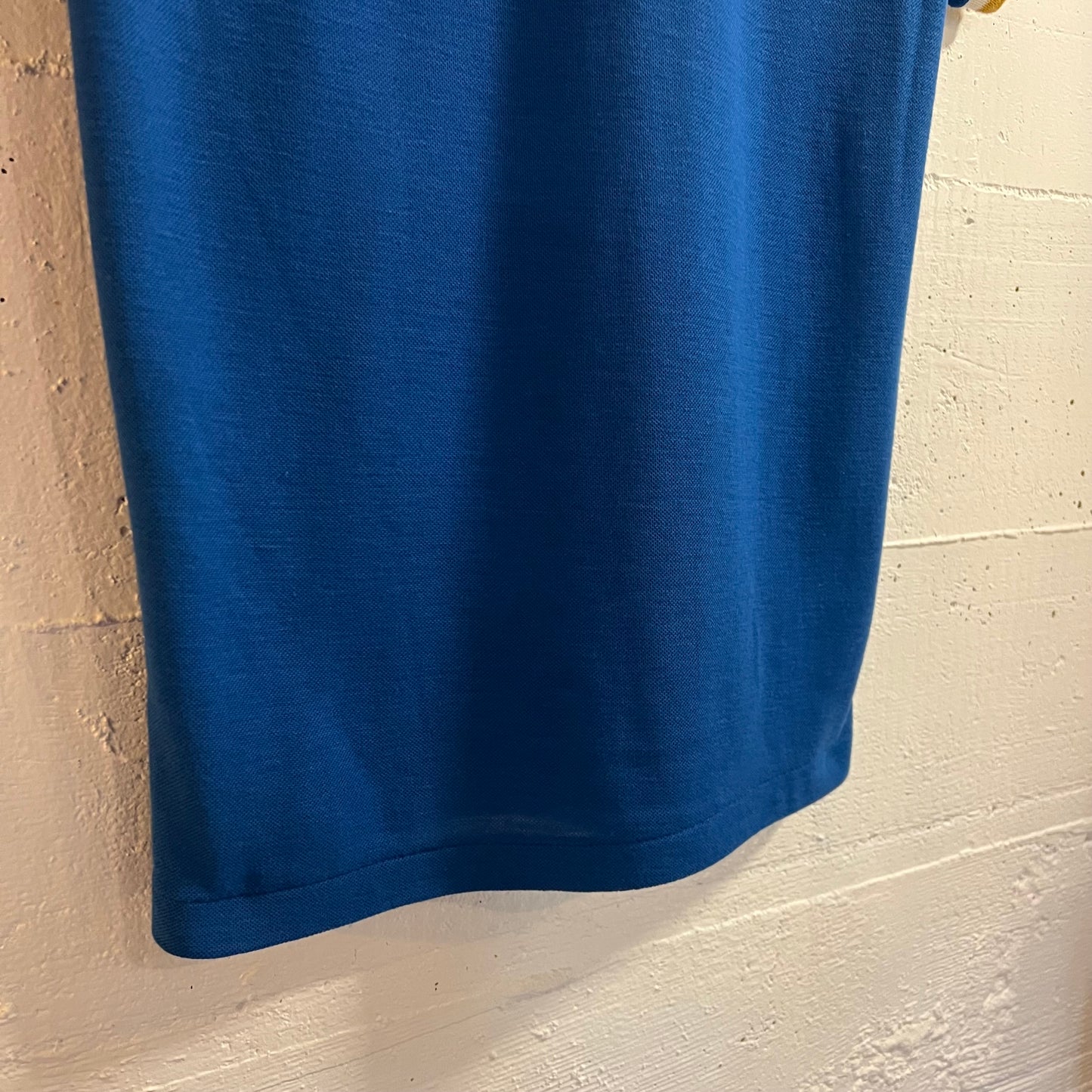 True Vintage 1960’s Penney’s Towncraft Trinity Knot Knitted Ringer Pocket Baby T-Shirt - Size XS (14) - Made In USA - Blue/White/Mustard