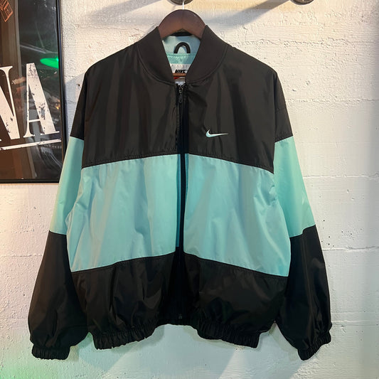 Vintage 90's Nike 'Tiffany Blue' Colorblocked Nylon Bomber Jacket - Size XL (16-18) - Tiffany Blue/Black