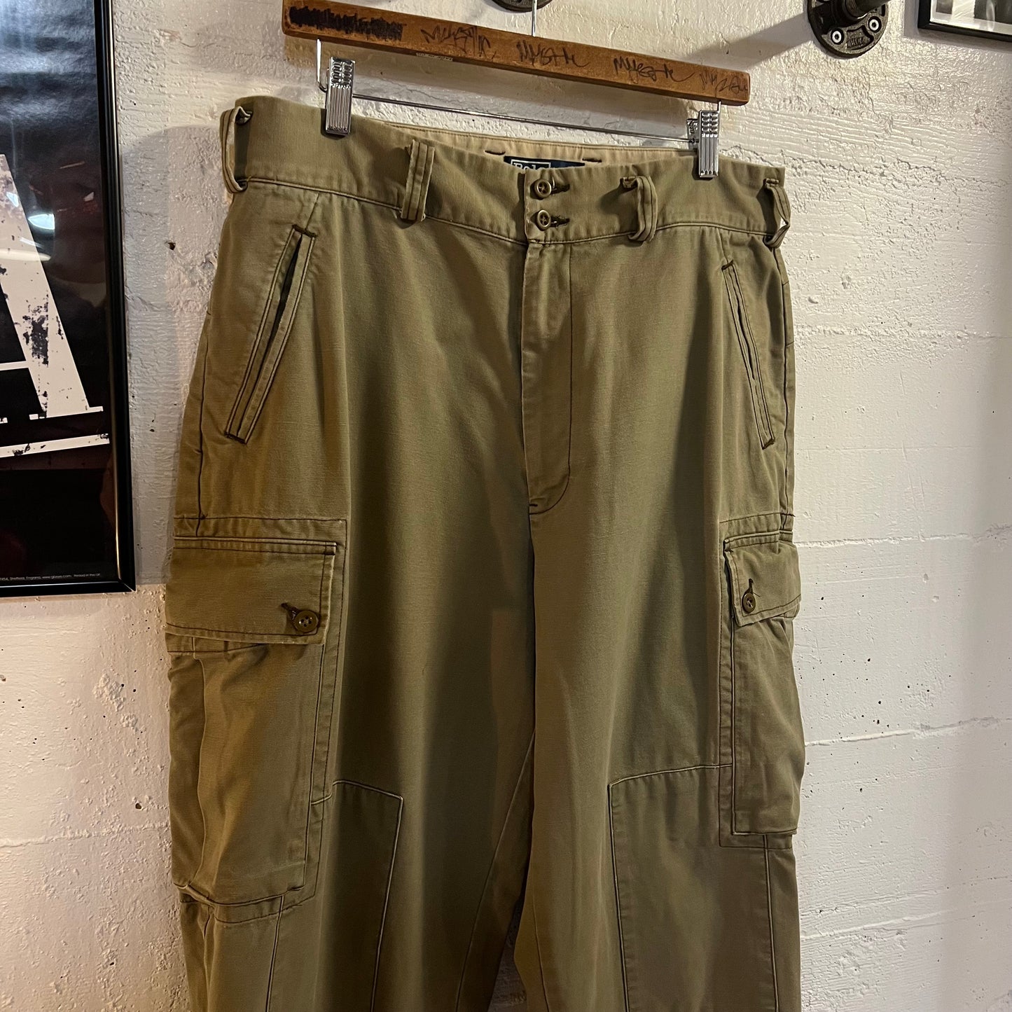 Vintage 90's Polo Ralph Lauren Multi Pocket Olive Drab Cotton Roll-Up Cargo Pants - Size 34" x 32" - Olive Drab