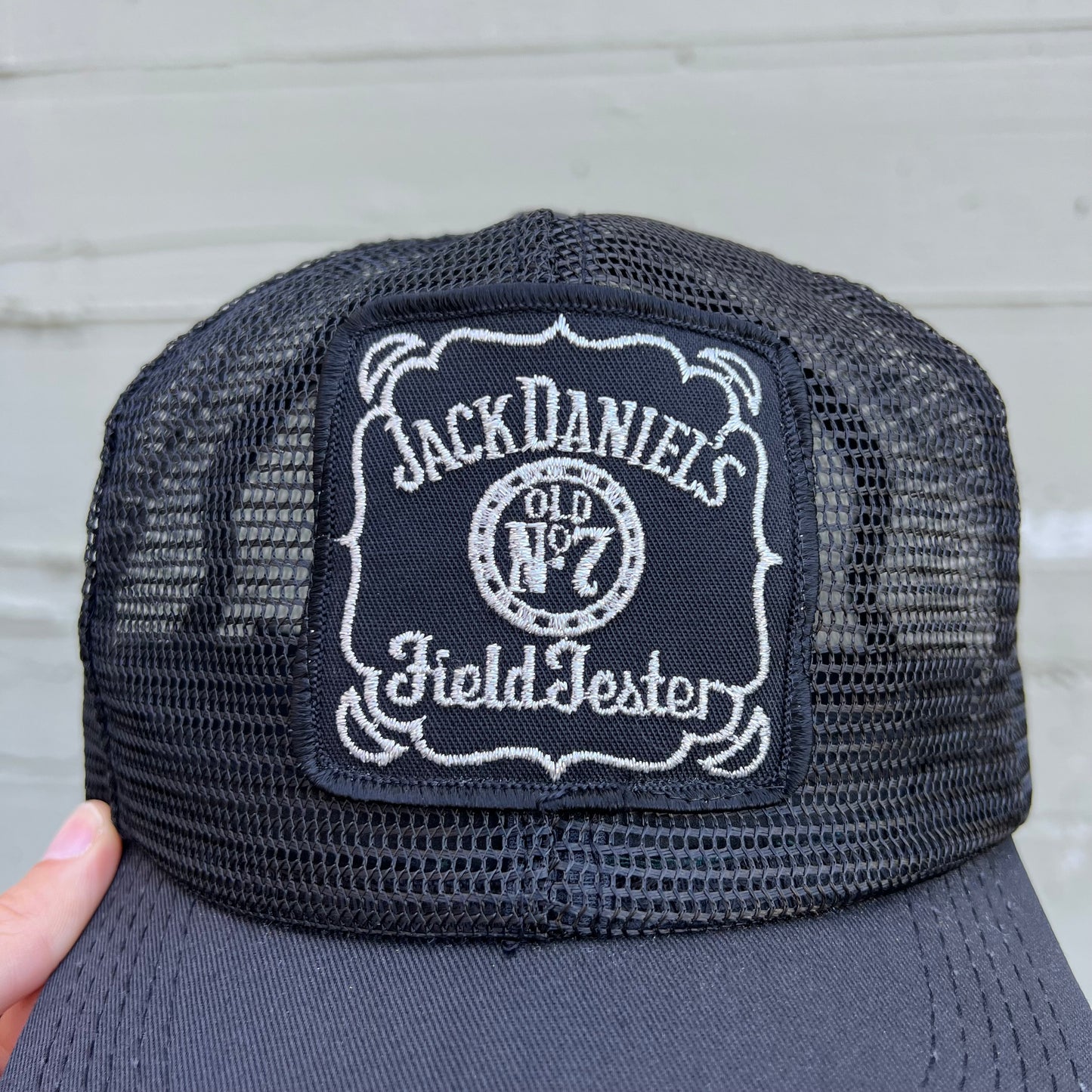 Vintage 1980's Jack Daniels Field Tester Full Mesh Trucker Hat - O/S - Made In USA - Black/Silver