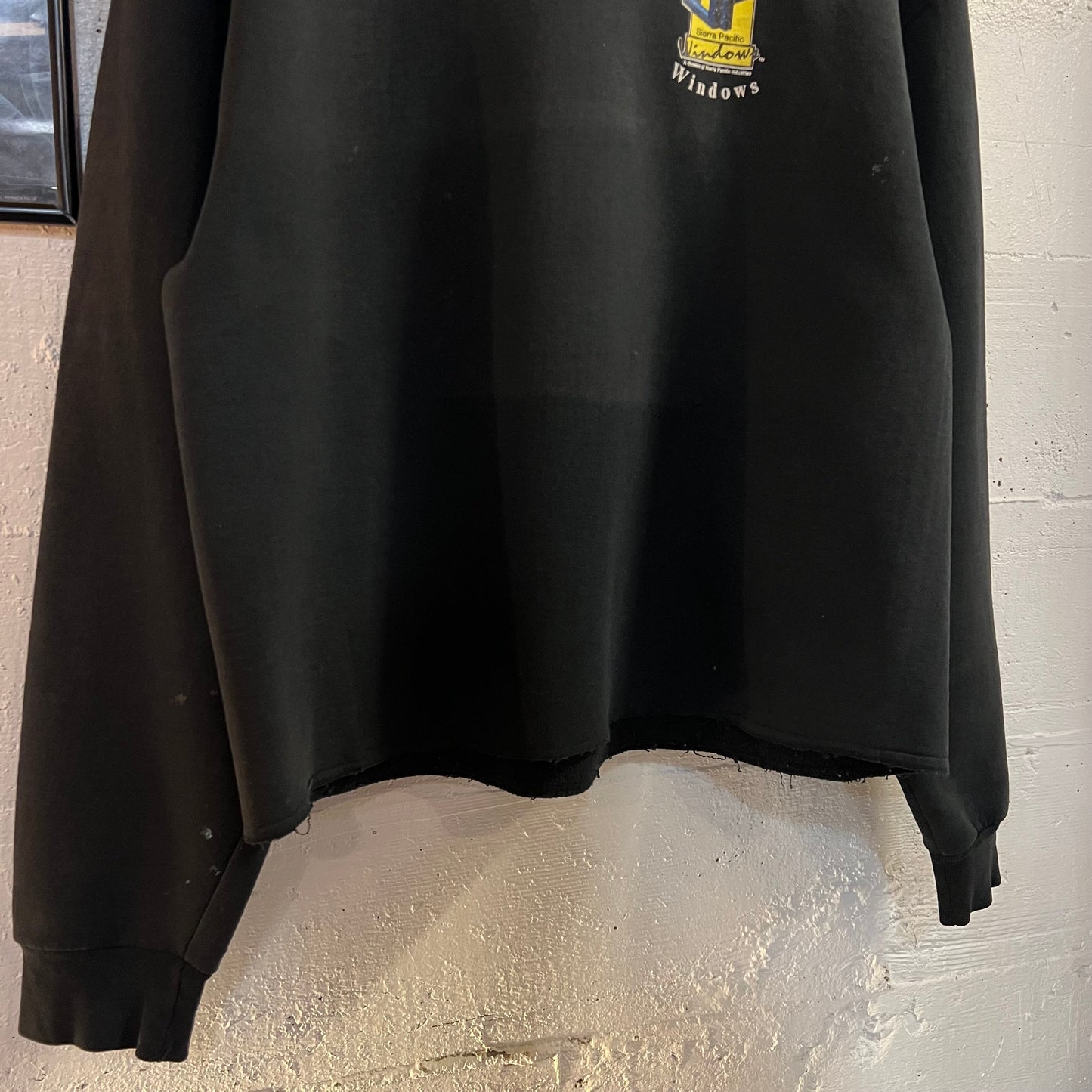 Vintage Distressed Sierra Pacific Windows Cropped Hoodie Sweatshirt - Size Large - Faded Black