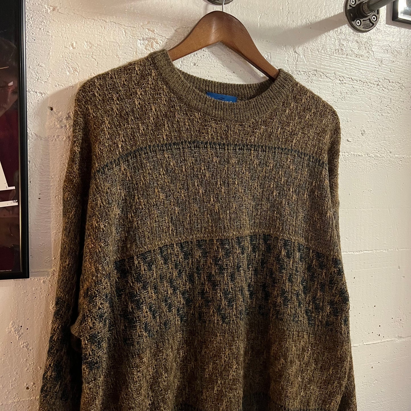 Vintage 90’s Towncraft Jacquard Knit Basket Weaved Stitched Sweater - Size Large - Brown/Earth Toned