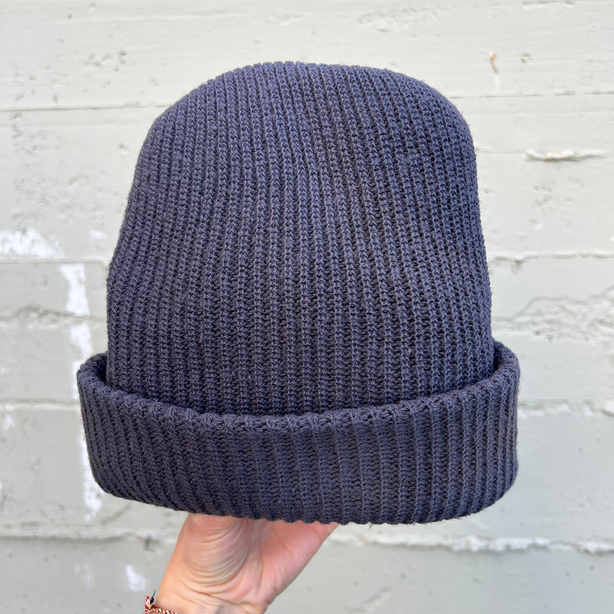Vintage Ribbed Knitted Cuffed Beanie - O/S - Dark Grey