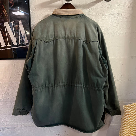 Vintage Walls Distressed Western Yoke Blanket Lined Canvas Chore Coat - Size L/XL - Made In USA - Sage