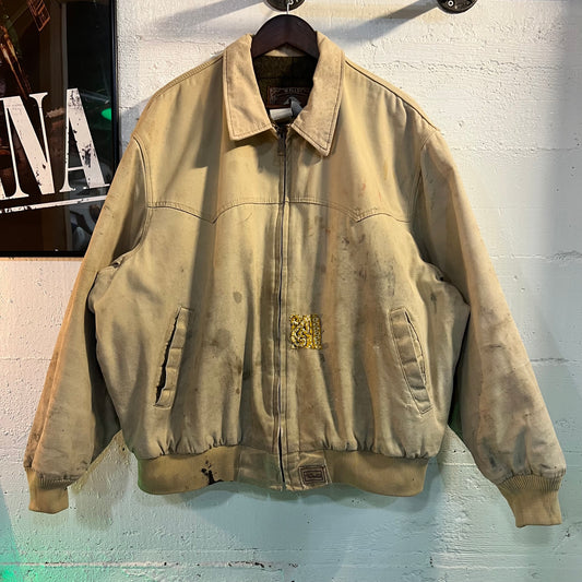 Vintage Distressed Walls Western Wear Blanket Lined Zip-Up Jacket - Size 2XL - Made In USA - Tan/Earth Toned